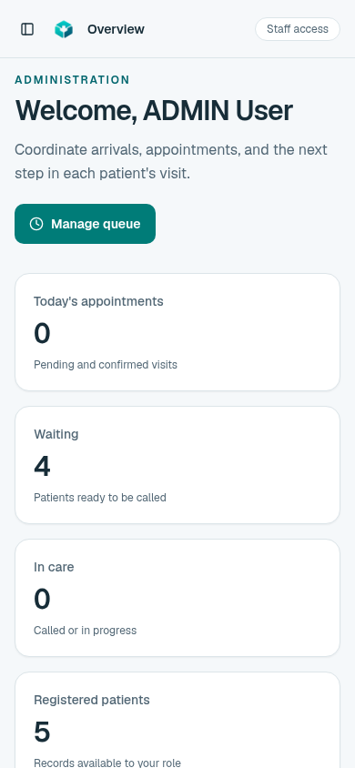 abox administration dashboard on mobile with fictional records.