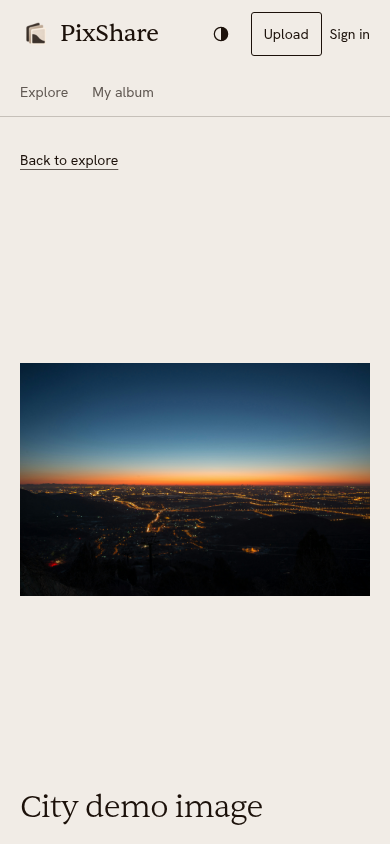 PixShare image details on mobile.